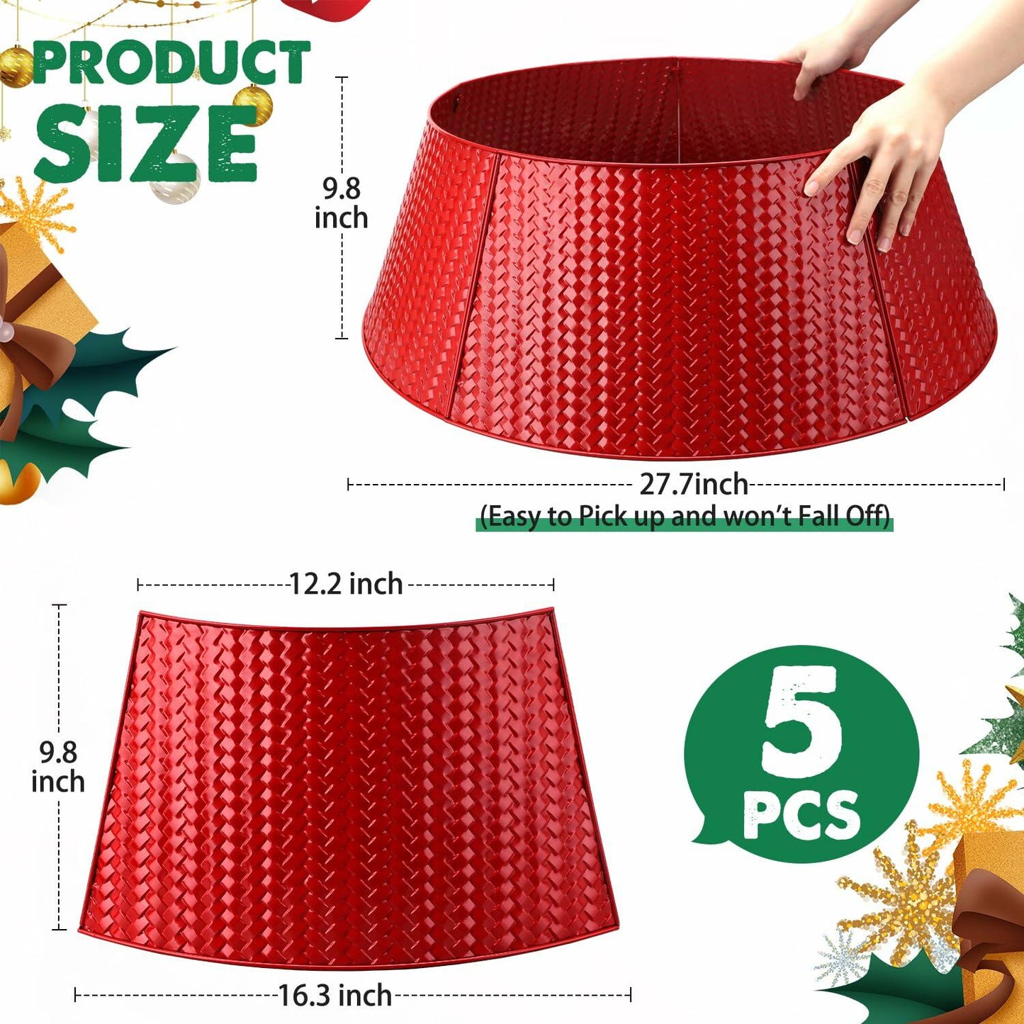 EIMMBD Metal Christmas Tree Collar Basket Skirt 28in Red