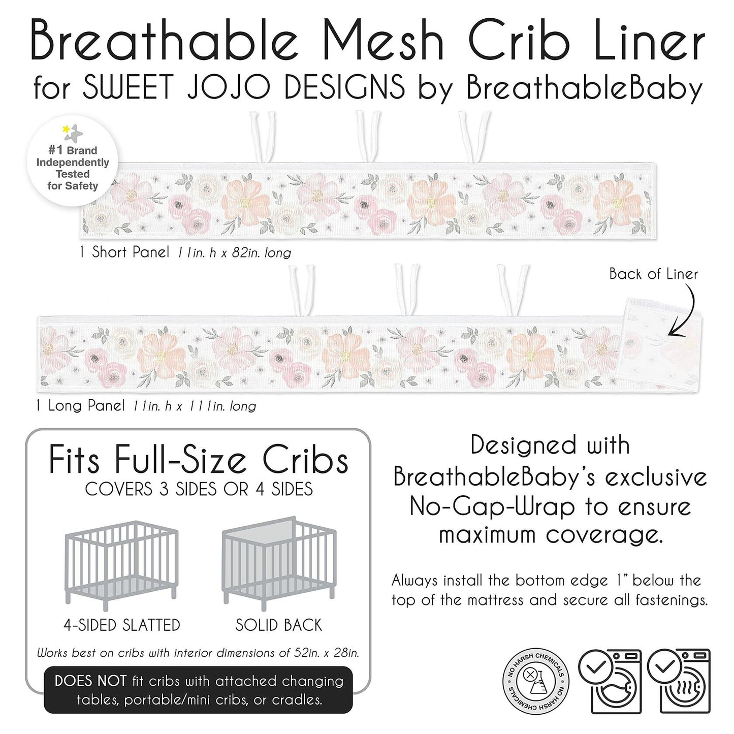 Sweet Jojo Designs BreathableBaby 2-Piece Crib Liner Set Pink Grey Boho