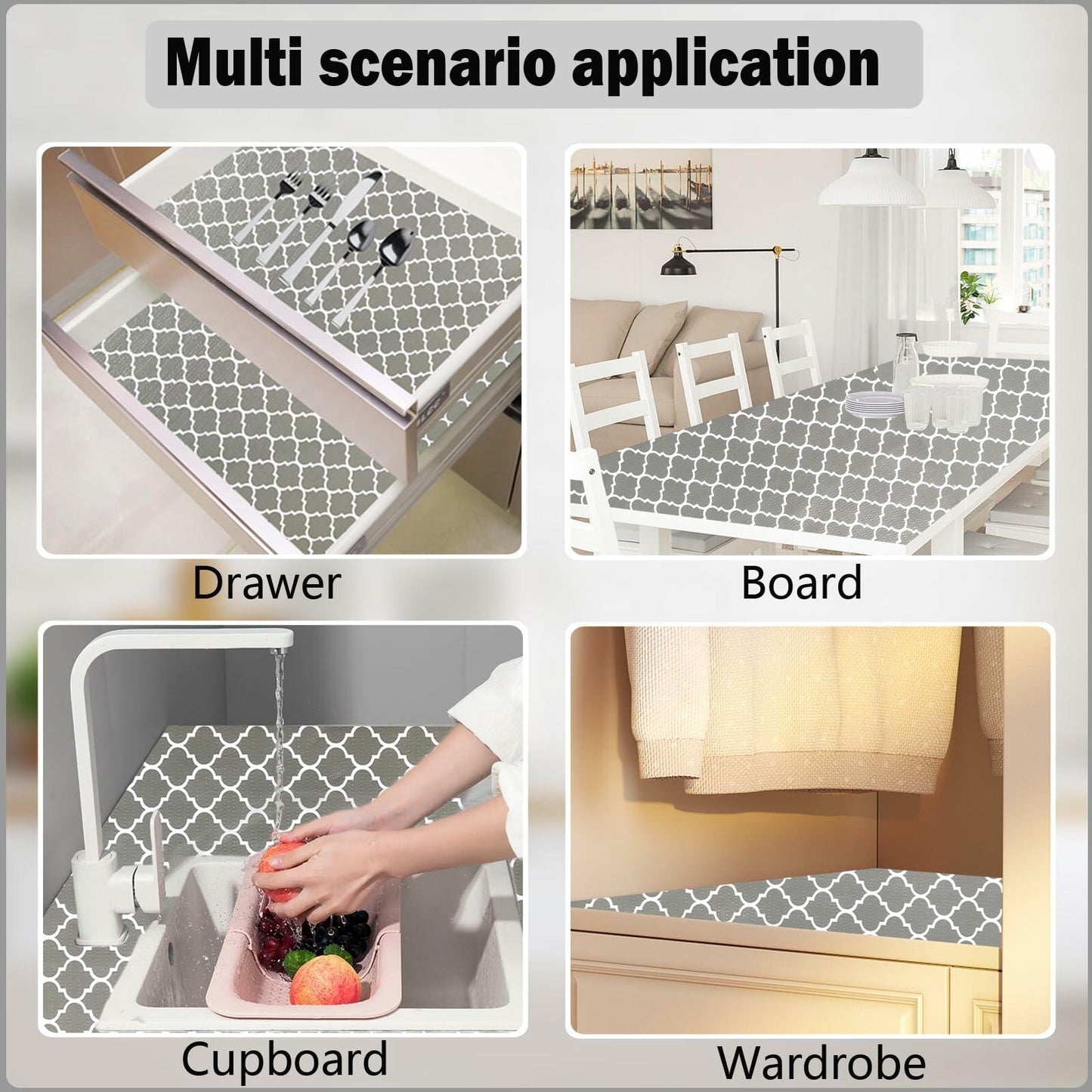 NCANBUS Non-Slip Kitchen Drawer Shelf Liner Grey 18in x 10ft Waterproof Washable