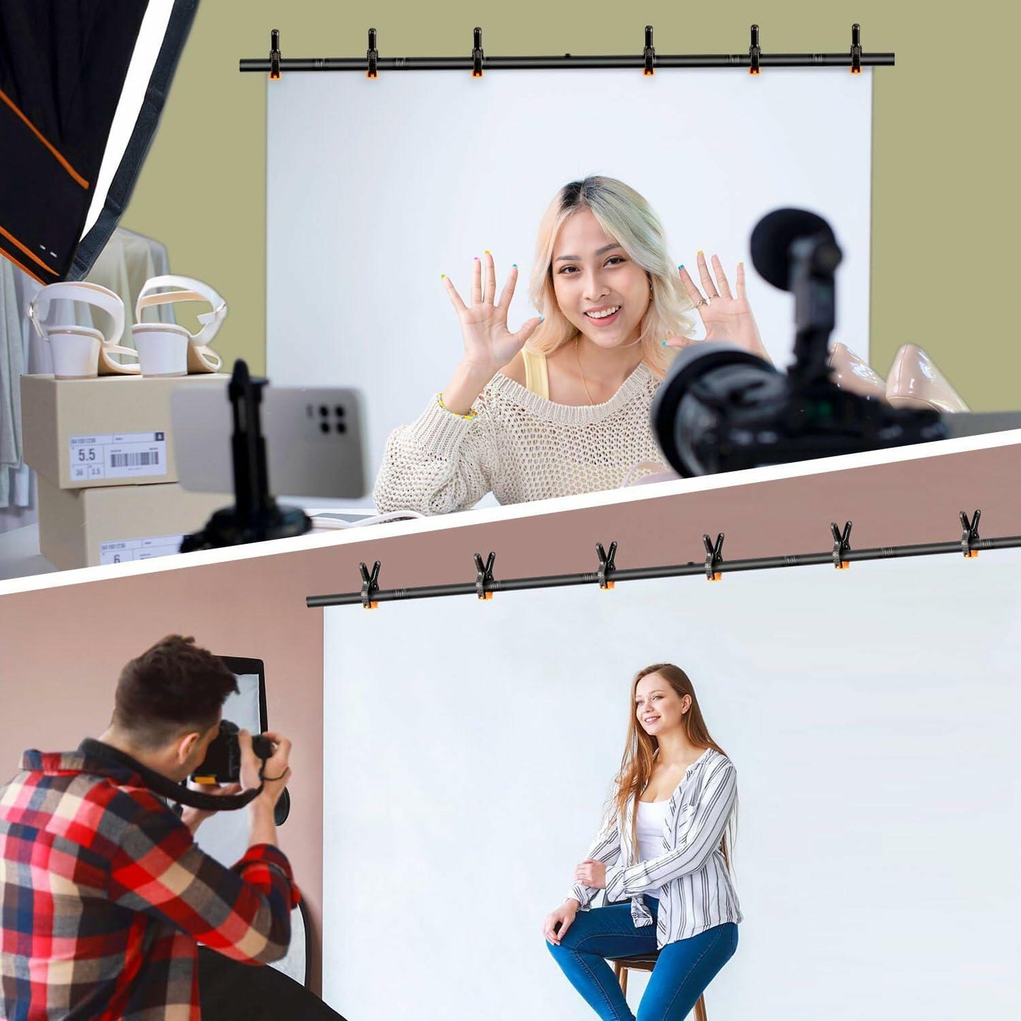 Adjustable Photo Backdrop Stand 8x5.3ft Portable Sturdy Back Drop Stand