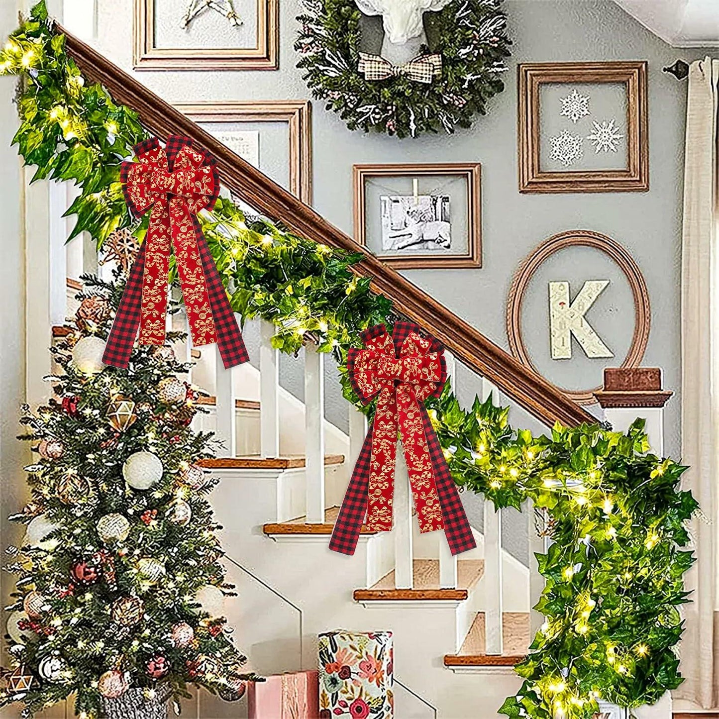 cobee 2Pcs Large Red Velvet Bow Decoration for Door Wall Fence