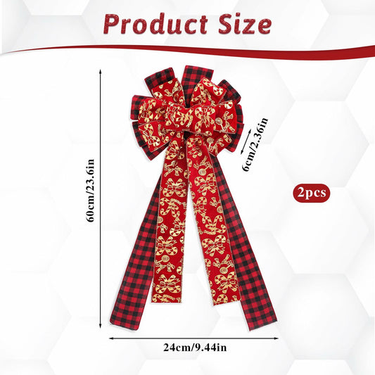 cobee 2Pcs Large Red Velvet Bow Decoration for Door Wall Fence