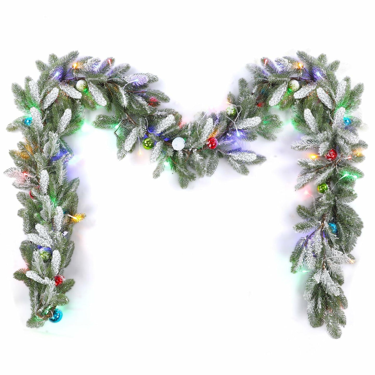 Chuangdi 9FT Flocked Cedar Garland with 50 LED Lights Frosted Pine