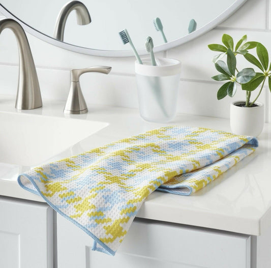 Target Set of 3 Waffle Houndstooth Hand Towels Blue Yellow 16x26