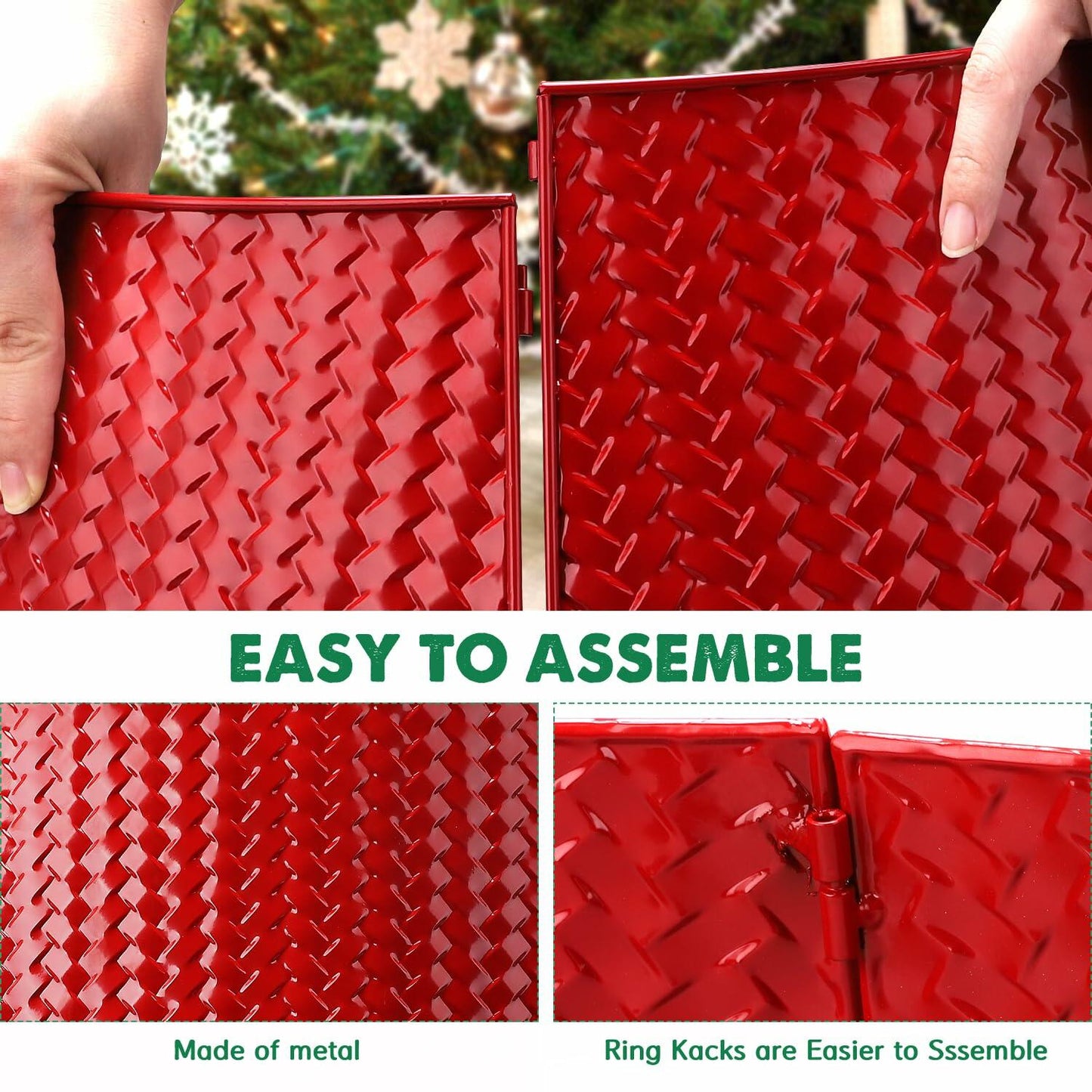 EIMMBD Metal Christmas Tree Collar Basket Skirt 28in Red