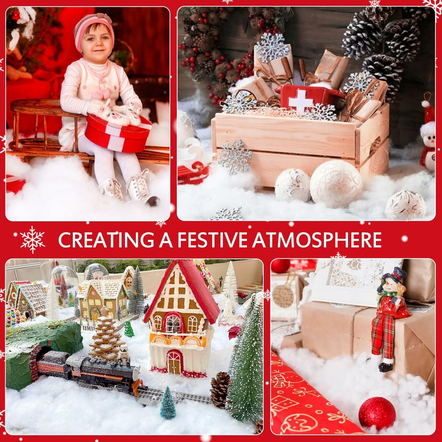 EIMMBD Christmas Cotton Snow Decor 12.4oz White Fluffy Artificial Snow