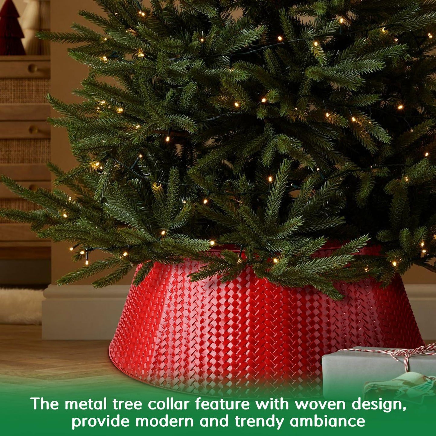 EIMMBD Metal Christmas Tree Collar Basket Skirt 28in Red