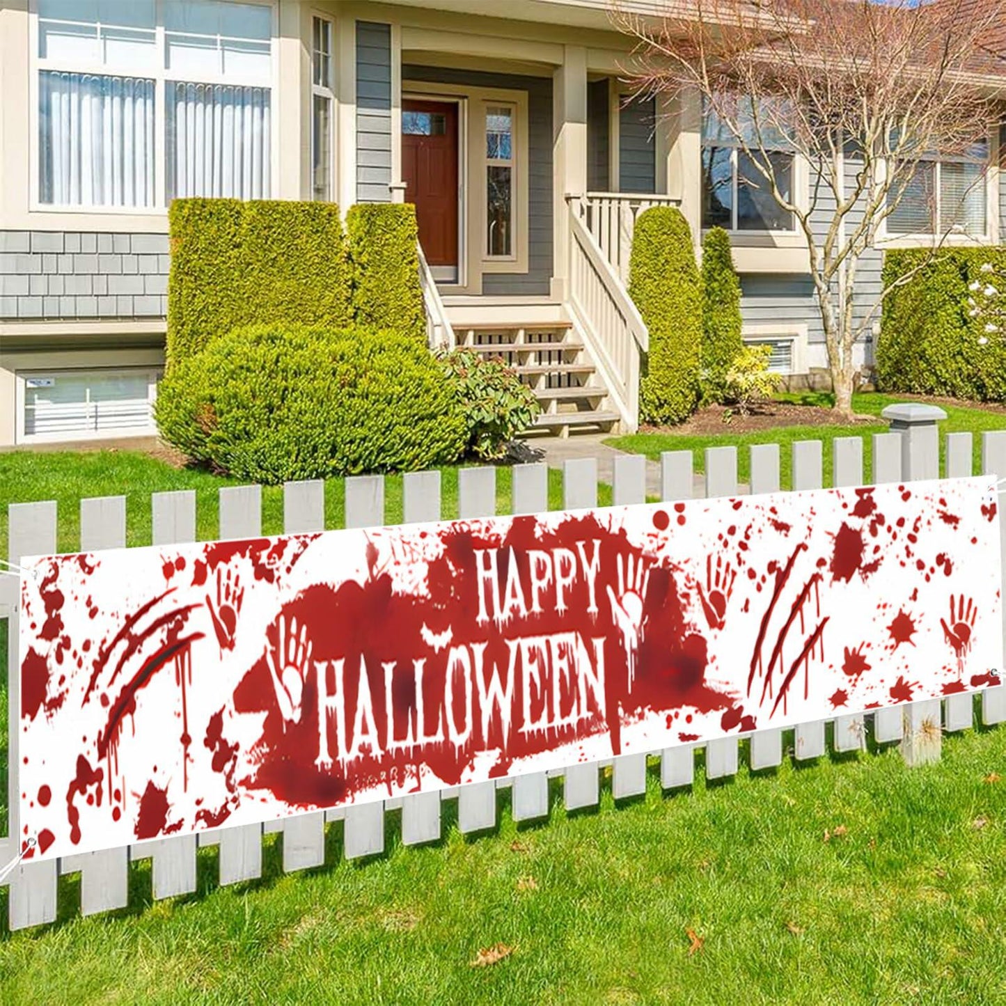 DENNSHH Happy Halloween Outdoor Banner 120x20 White Polyester Yard Sign