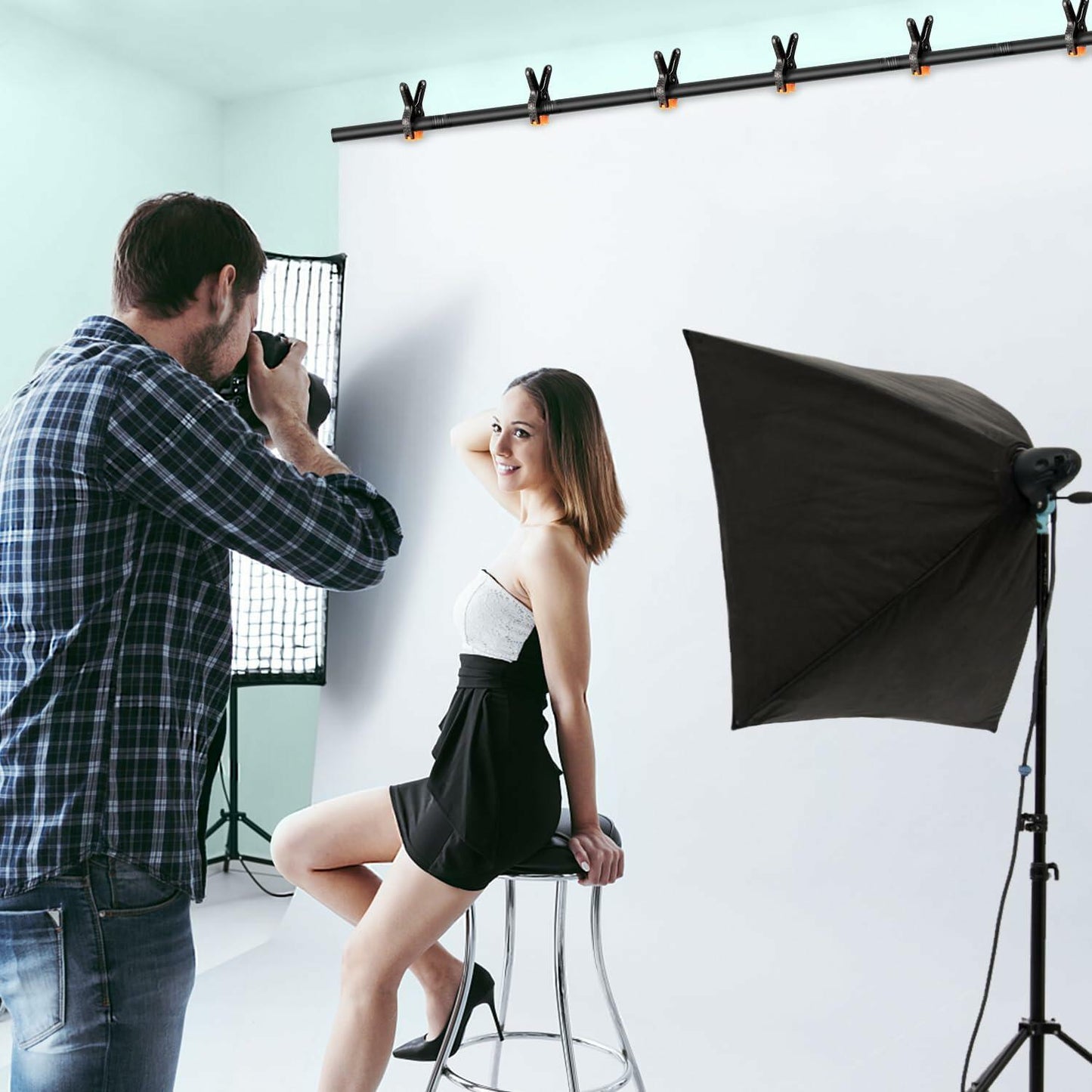 Adjustable Photo Backdrop Stand 8x5.3ft Portable Sturdy Back Drop Stand
