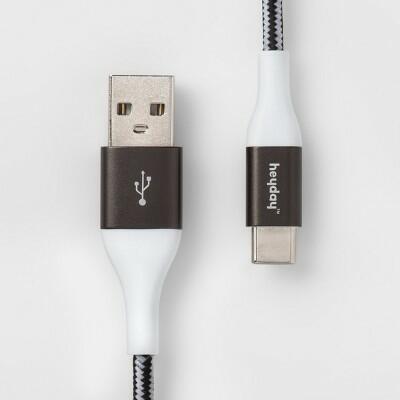 heyday 10' USB-A to USB-C Braided Cable Black/White/Gunmetal