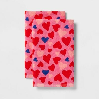 Threshold™ Valentines Day Heart Bath Hand Towel Set Pink 2pk