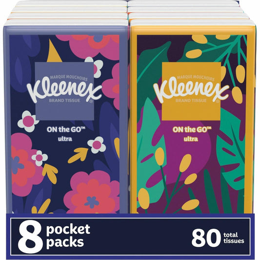 Kleenex Go Packs Facial Tissues 3 Ply White 8 Pouches Per Pack