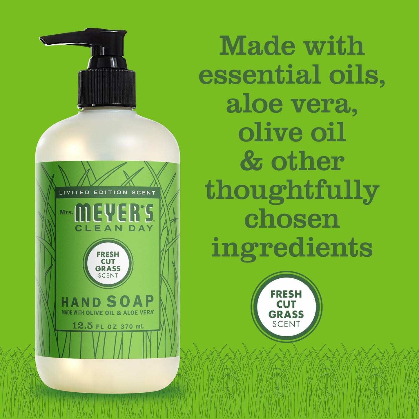 MRS. MEYER'S CLEAN DAY Liquid Hand Soap Fresh Cut Grass Scent 12.5oz