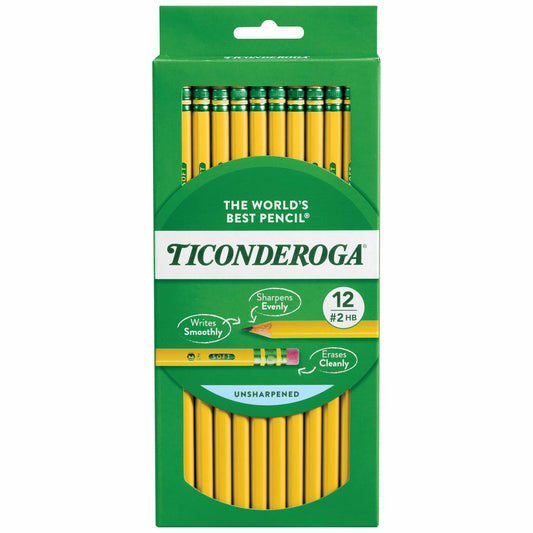 Ticonderoga Wood-Cased Pencils Unsharpened 2 HB Soft Yellow 12 Count