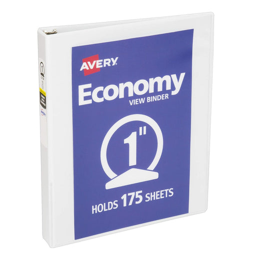 Avery Economy View 3 Ring Binder 1" Round Rings White (05760)