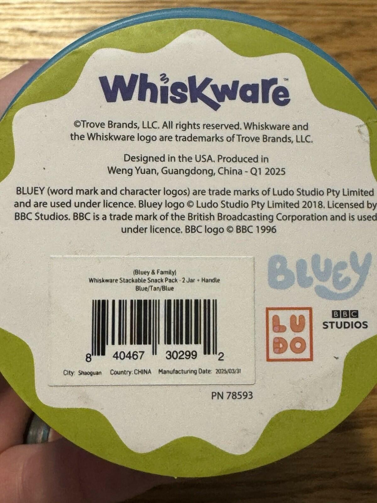 WHISKWARE Bluey Stackable Snack Containers 2-Pack BPA Free Dishwasher Safe