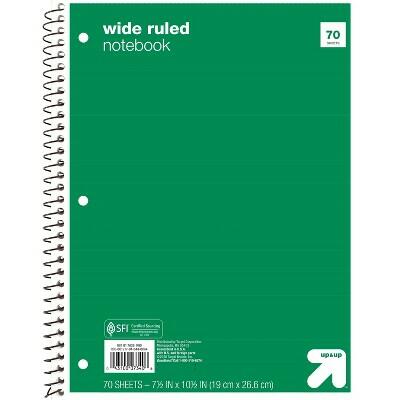 Up&up Wide Ruled 1 Subject Spiral Notebook Green 70 Pages 3 Hole Punched