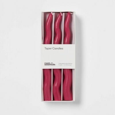 Room Essentials 6pk Wavy Taper Candle Set Magenta
