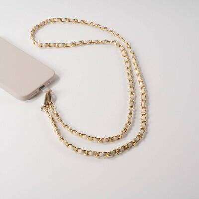 Hello Lux Gold Tone Chain Faux Leather Phone Crossbody Strap White Beige Lining