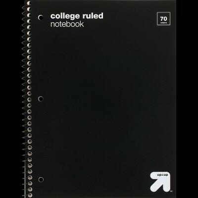 up&up™ Spiral Notebook College Ruled 1 Subject Black 70 Pages 3 Hole Punched