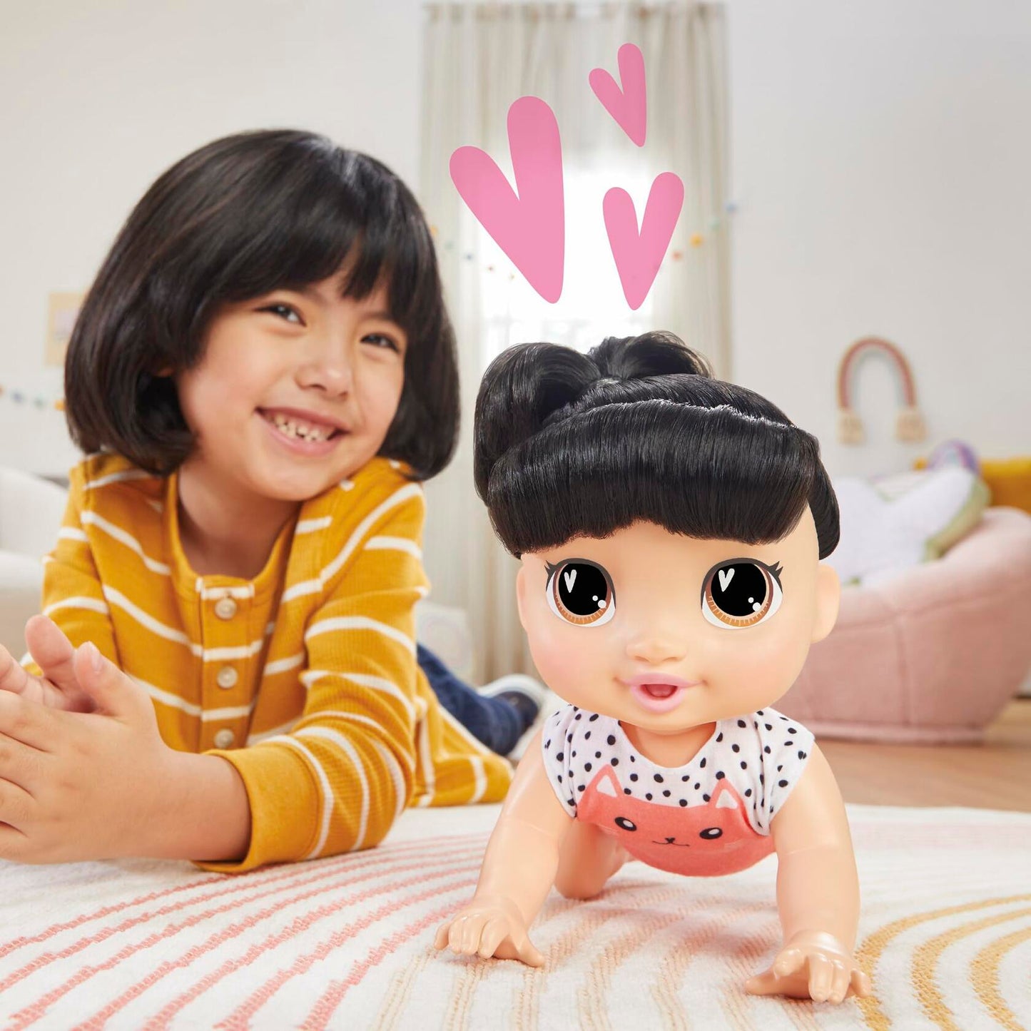 Baby Alive Crawl 'n Play Katie Kat Doll Black Hair 10.75in Electronic Toy