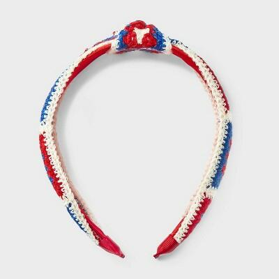 Americana Knitted Top Knot Headband Red White Blue Multicolor