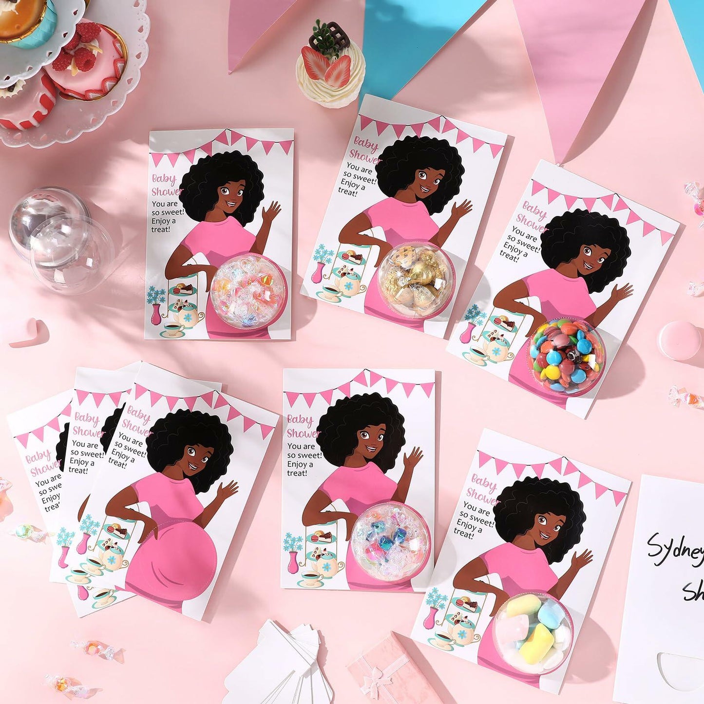 Motiskyy Baby Shower Candy Dome Favors Pink Curly Hair 30 Pack