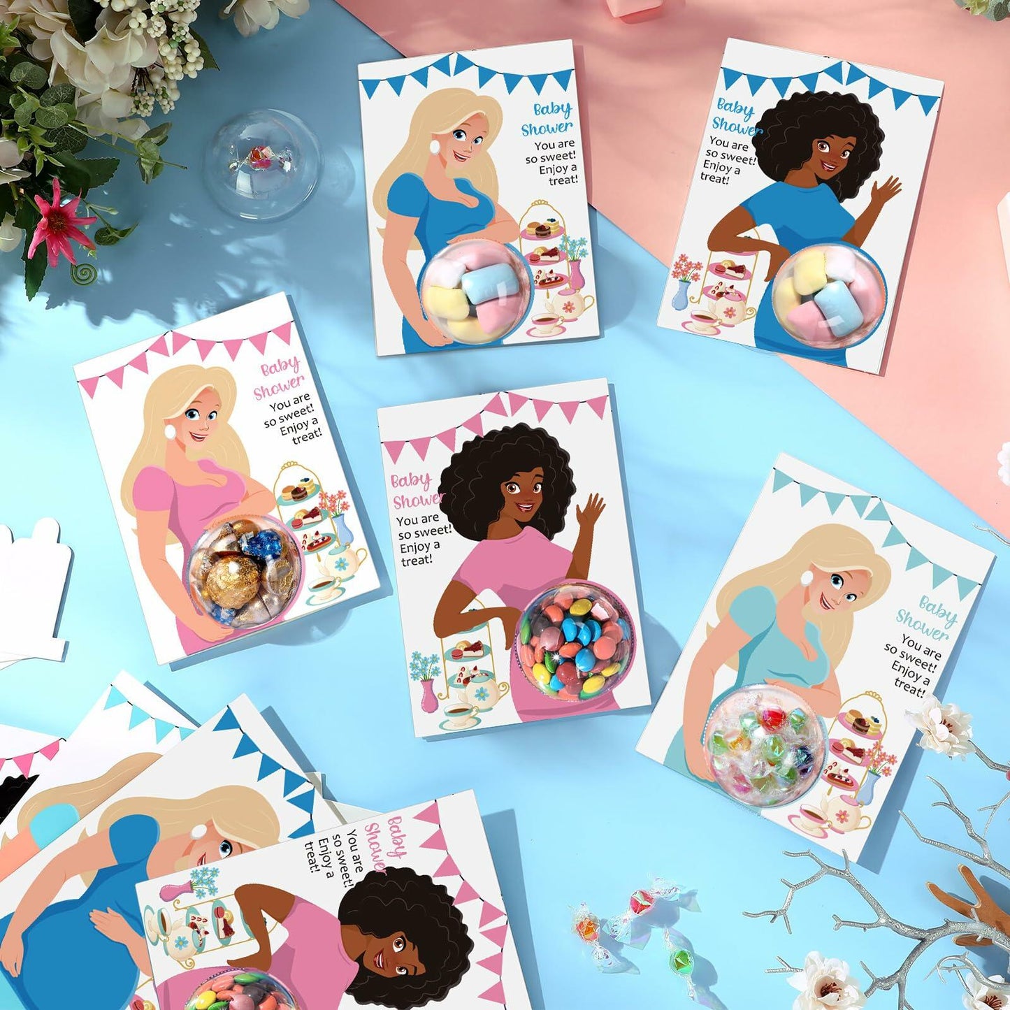 Motiskyy Baby Shower Candy Dome Favors Pink Curly Hair 30 Pack