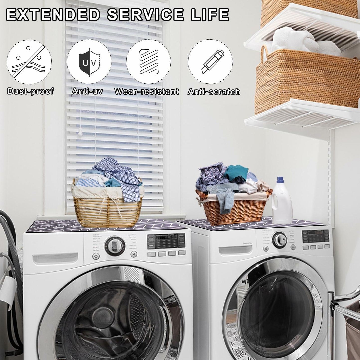 2PCS Washer Dryer Top Covers Non-slip Dust-proof 25.6x23.6''