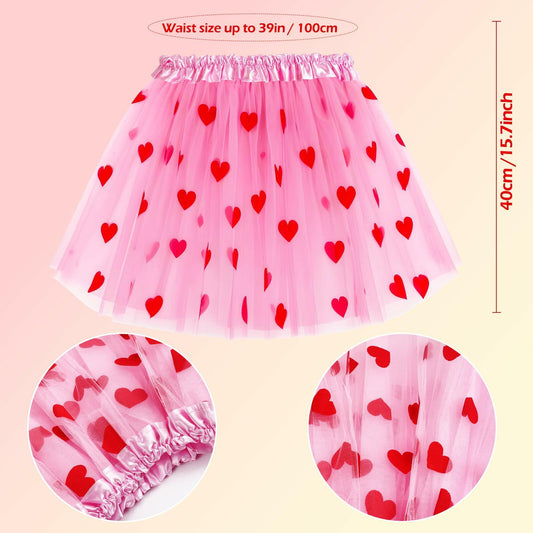 BleSky Valentines Tutu Costume Women Pink Tutu Red Heart Headband