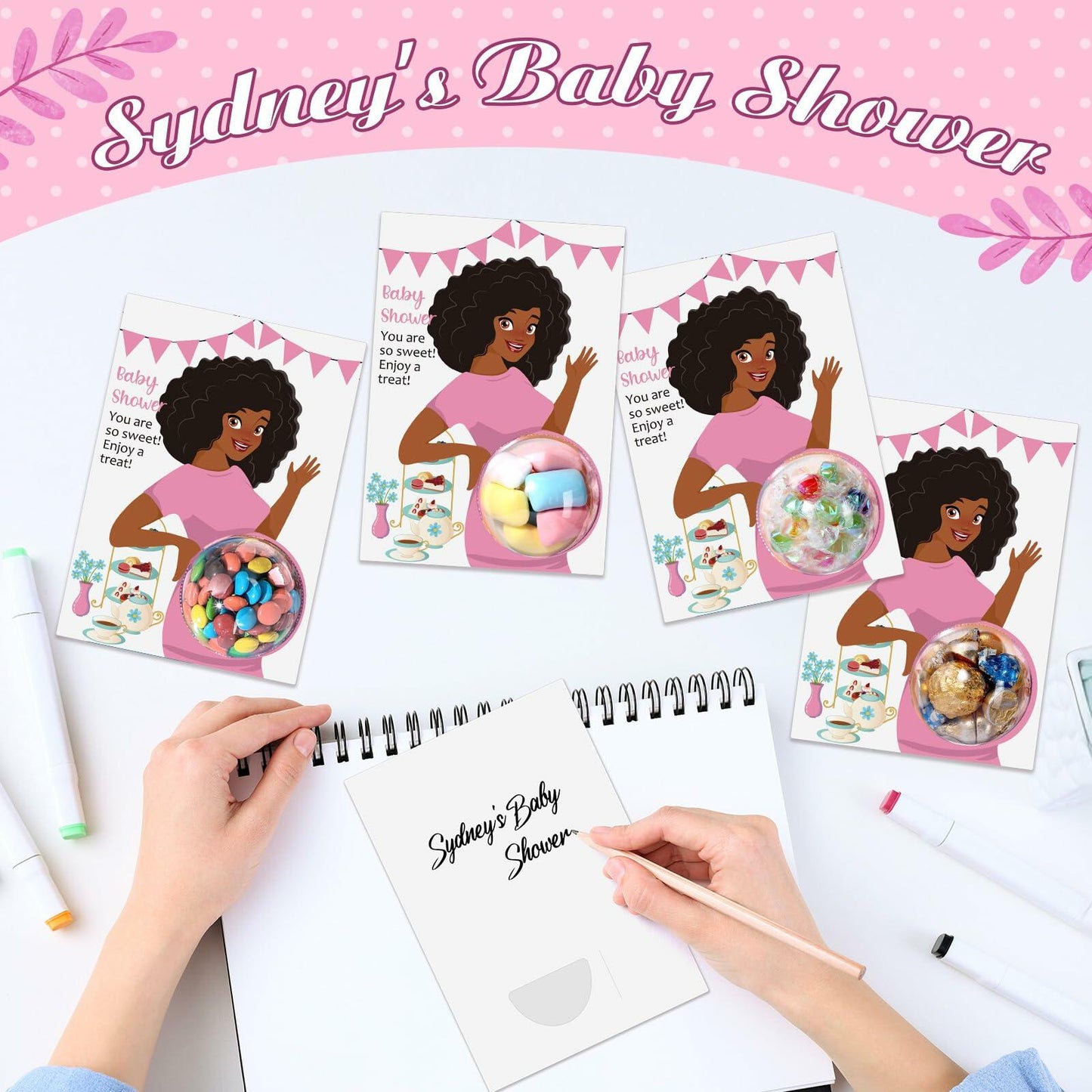 Motiskyy Baby Shower Candy Dome Favors Pink Curly Hair 30 Pack