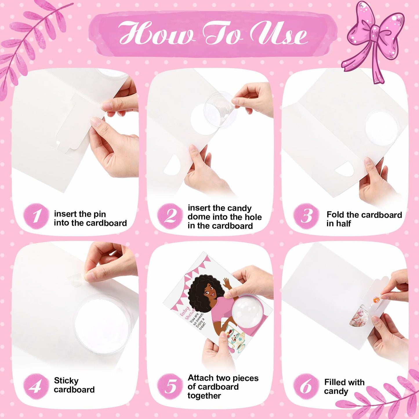 Motiskyy Baby Shower Candy Dome Favors Pink Curly Hair 30 Pack
