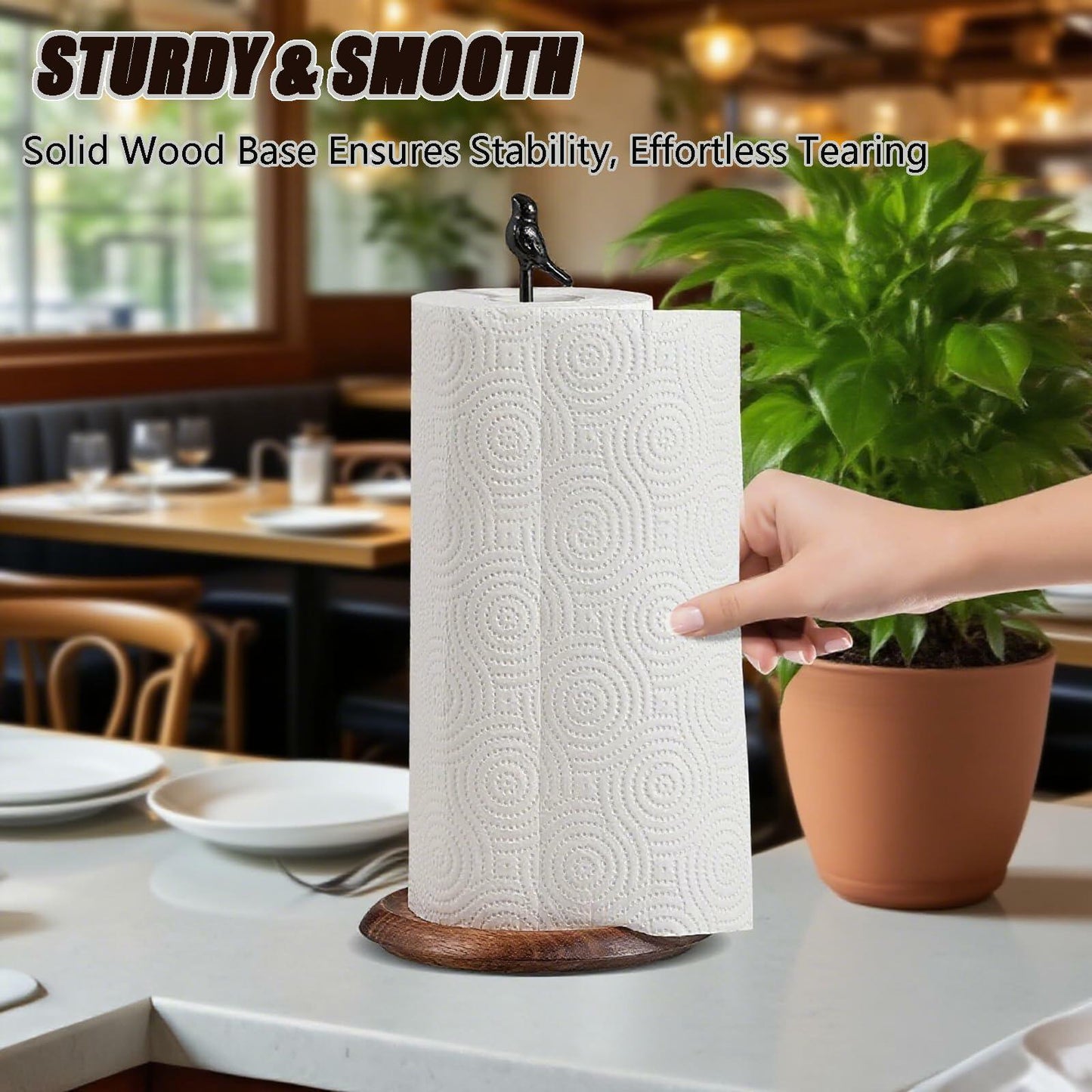 WLDDFF Black Stainless Steel Paper Towel Holder Countertop Weighted Stand