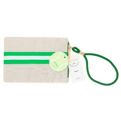 Noted by Post-it Sport Court Green White Striped Canvas Pouch Wristlet