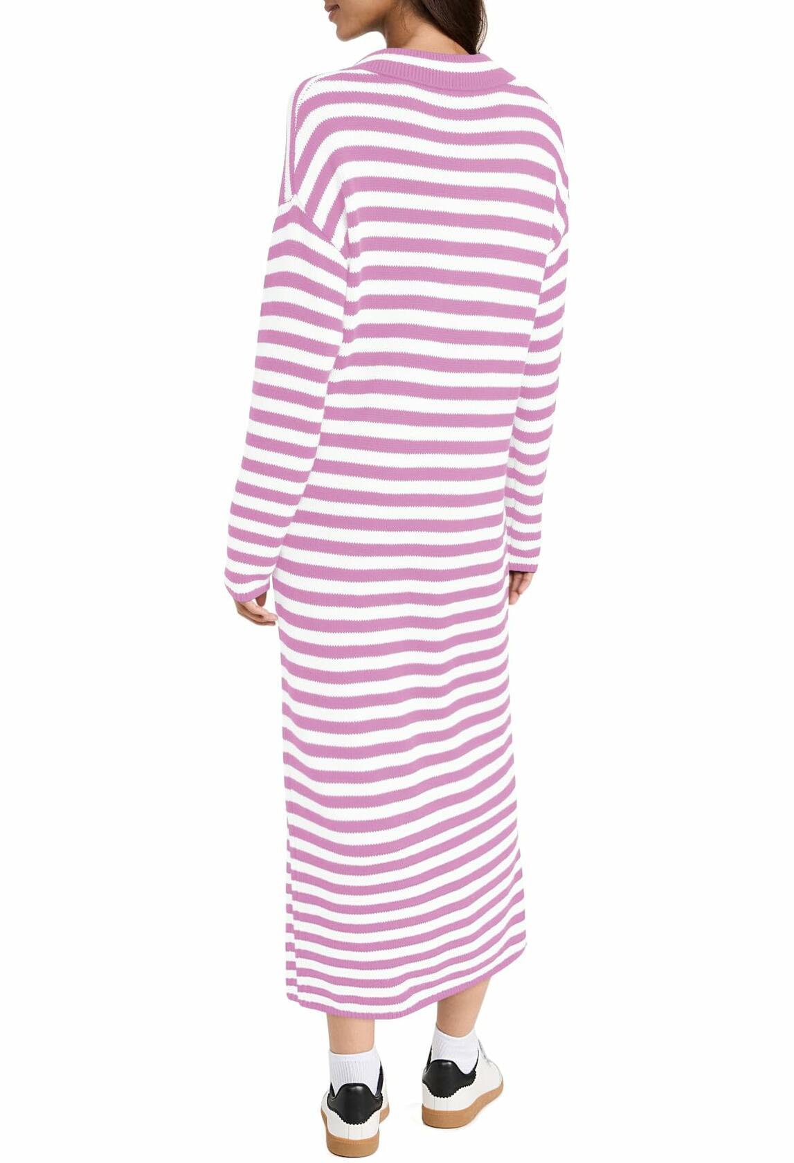 Yousify Womens Striped Long Sleeve V Neck Collared Maxi Sweater Dress Purple L