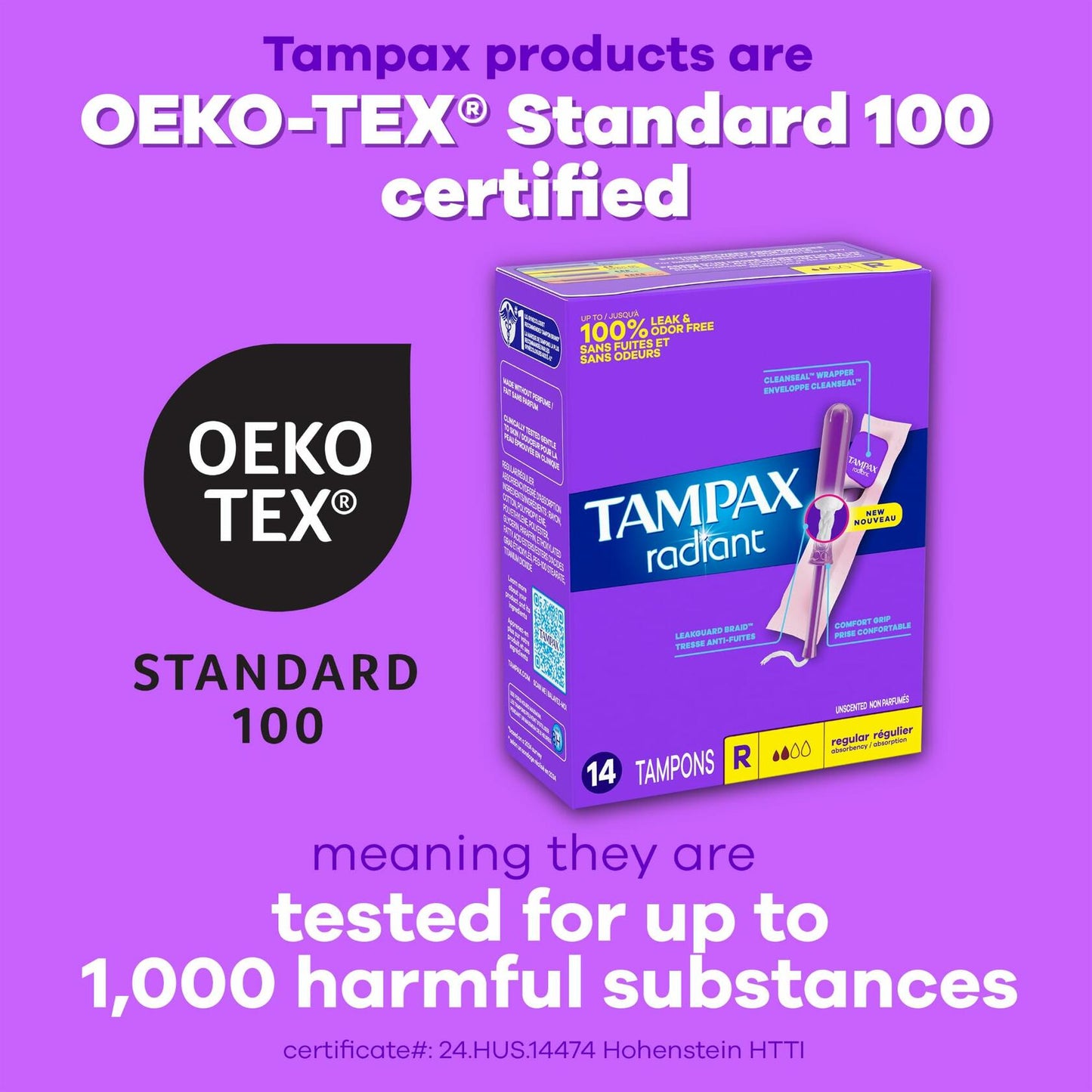 Tampax Radiant Tampons Super Absorbency Unscented 42 Count LeakGuard