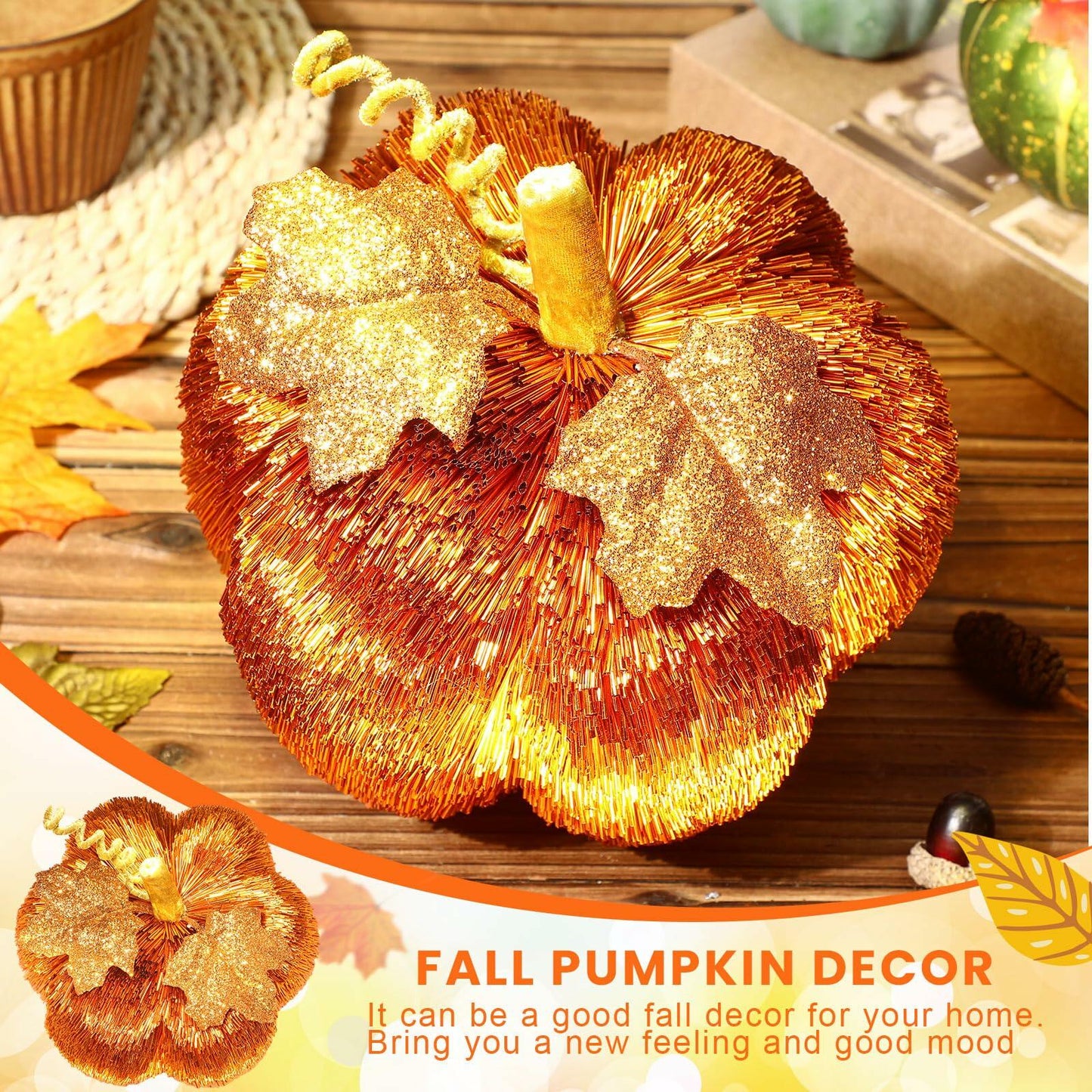 Pipa 7.5" Glitter Pumpkin Thanksgiving Centerpiece Fall Decoration