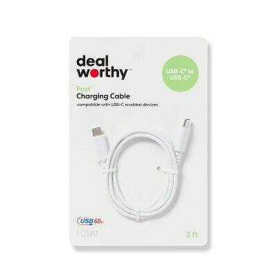 dealworthy USB-C to USB-C Charging Cable 8ft White Compatible Android iPhone 15