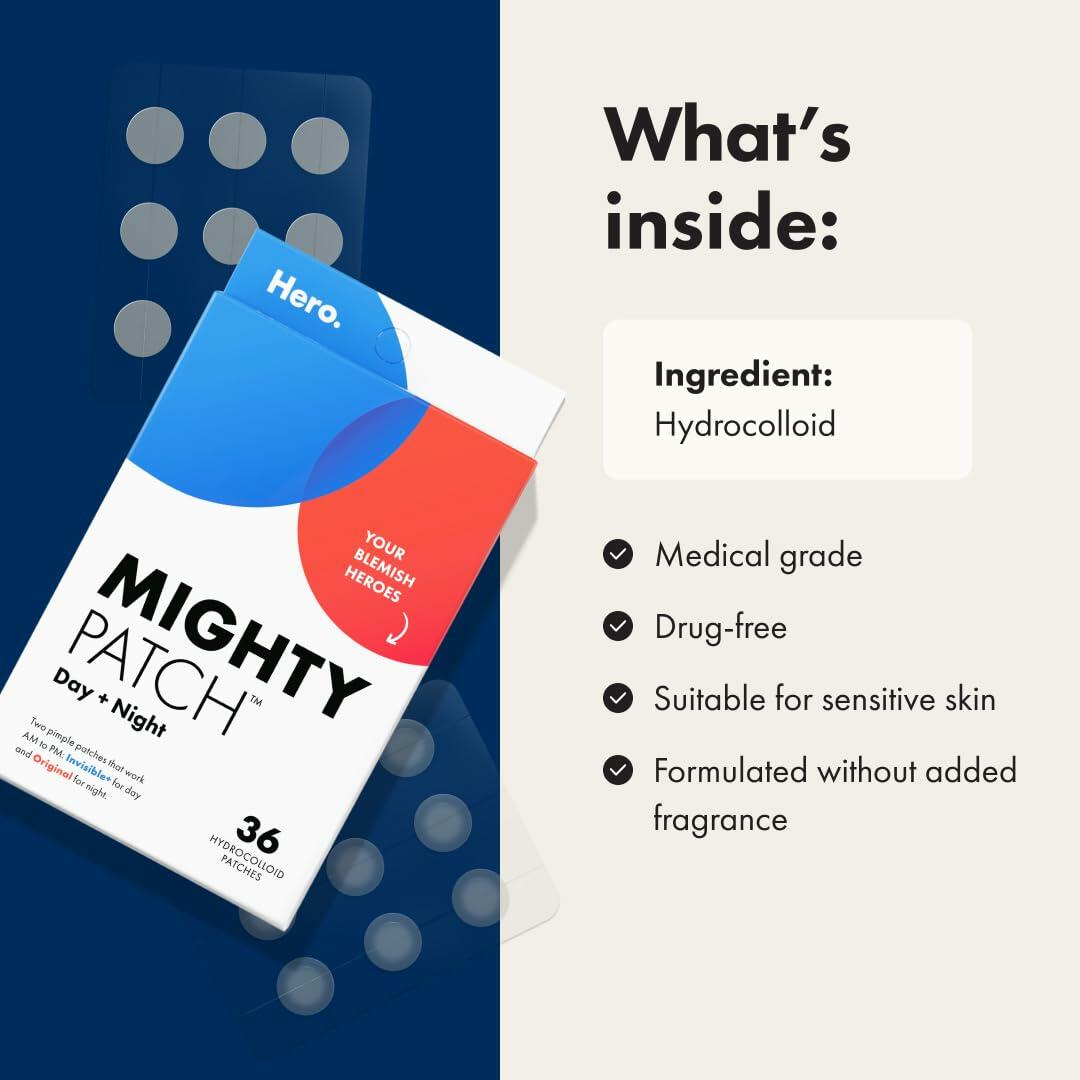 BestBy10/27 Mighty Patch Day & Night Hydrocolloid Pimple Patches 36ct Duo Pack