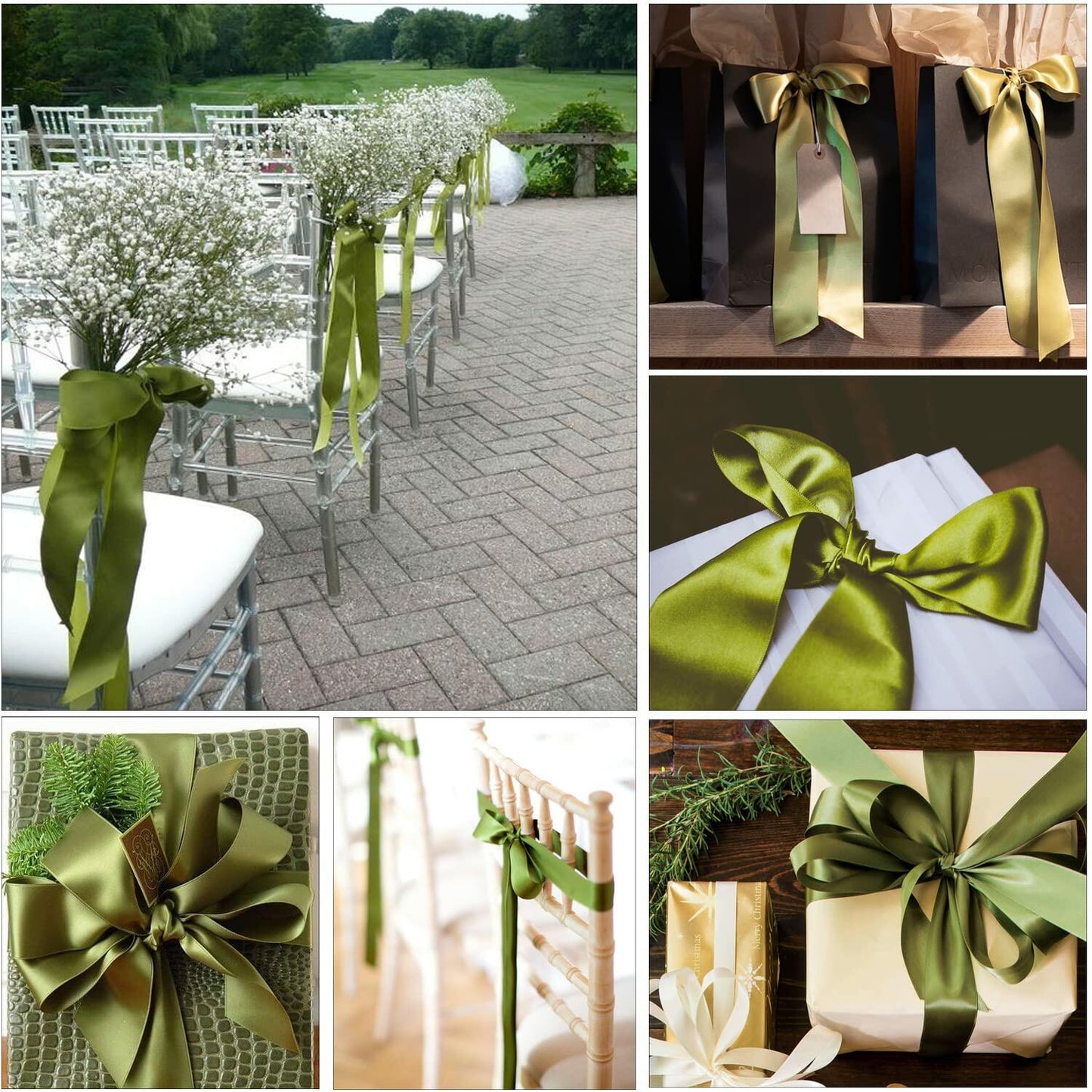 Solid Color Satin Ribbon 5/8in x 25yd Olive Green Fabric for Crafts