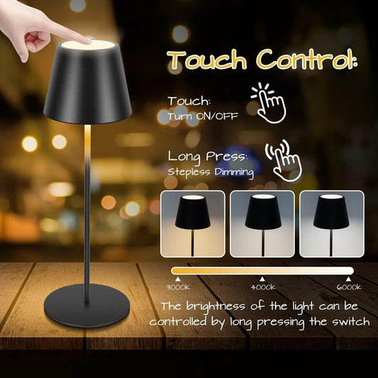 sunzone Cordless RGB Table Lamp 2 Pack Rechargeable Dimmable Black