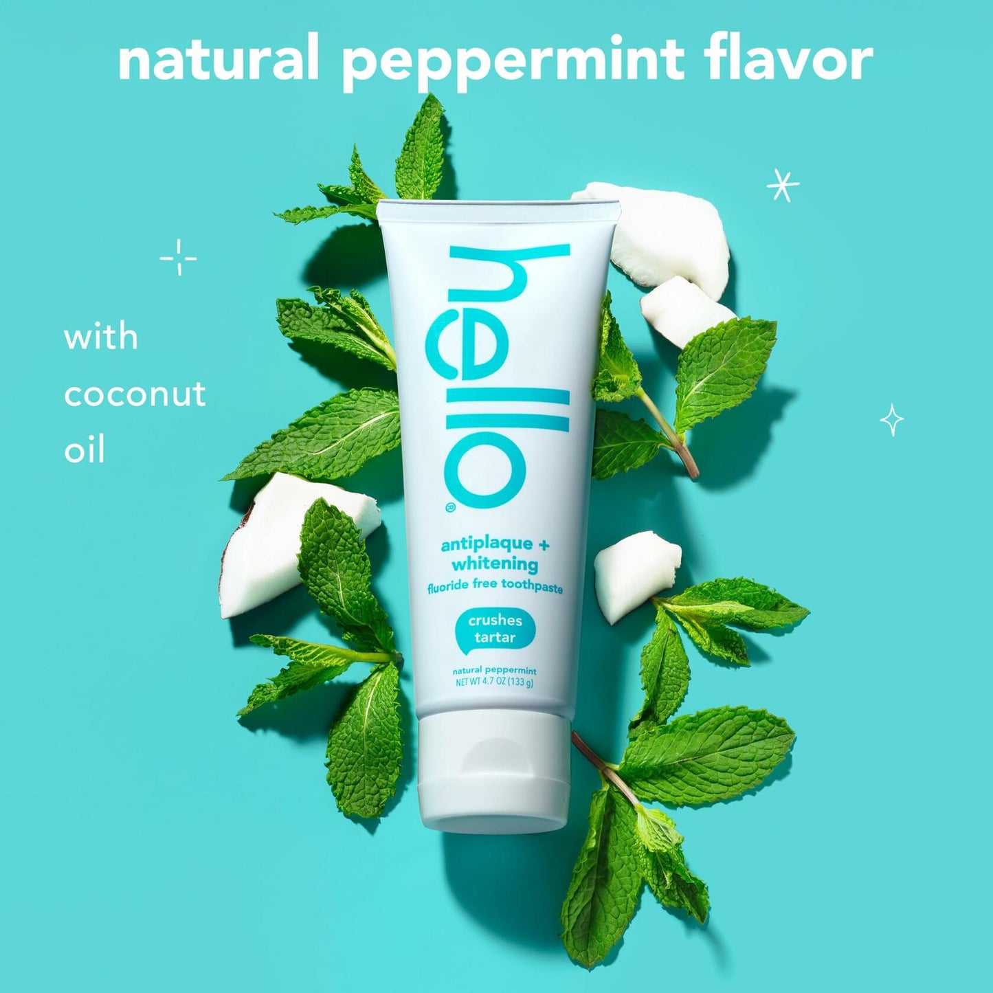 BestBy09/25 hello Antiplaque Whitening Toothpaste Coconut Oil Tea Tree 4.7oz