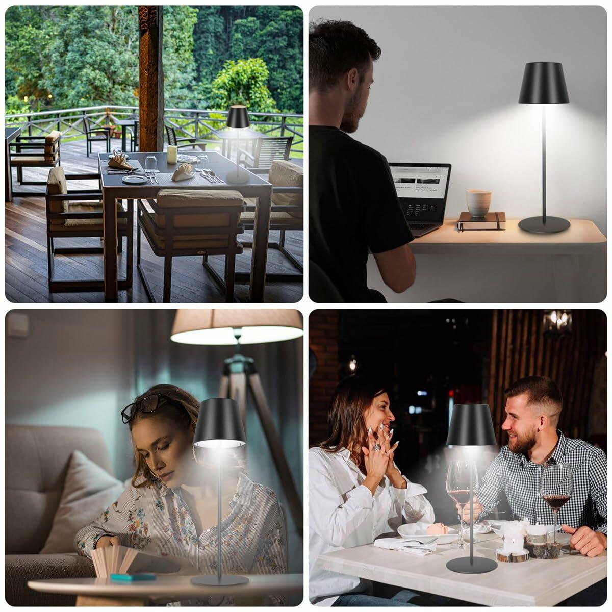 sunzone Cordless RGB Table Lamp 2 Pack Rechargeable Dimmable Black