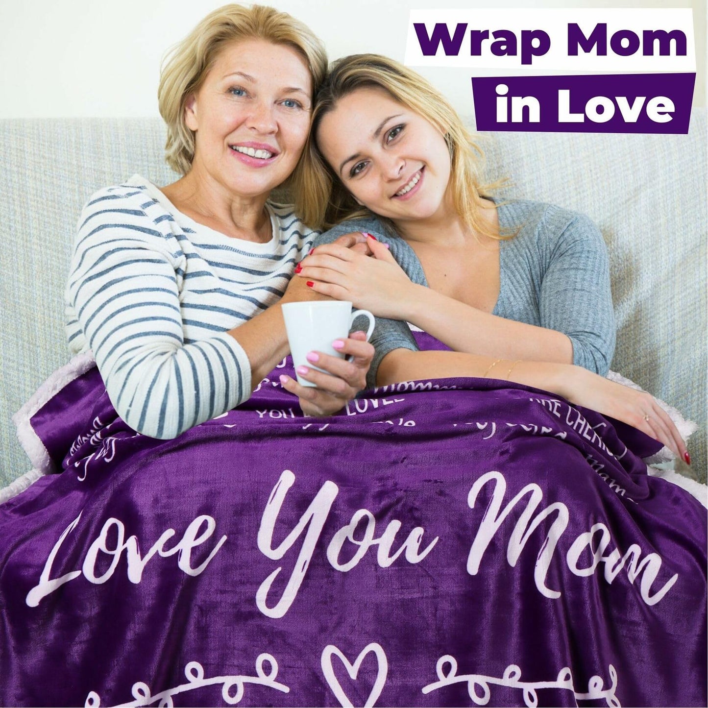 FILO ESTILO Love You Mom Sherpa Throw Blanket 60x50 Purple Violet
