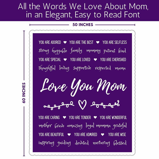 FILO ESTILO Love You Mom Sherpa Throw Blanket 60x50 Purple Violet