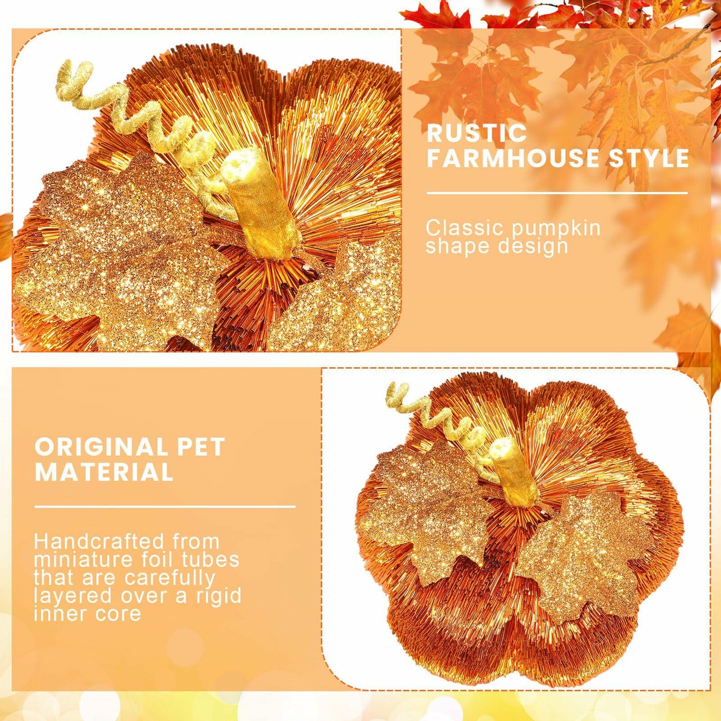Pipa 7.5" Glitter Pumpkin Thanksgiving Centerpiece Fall Decoration