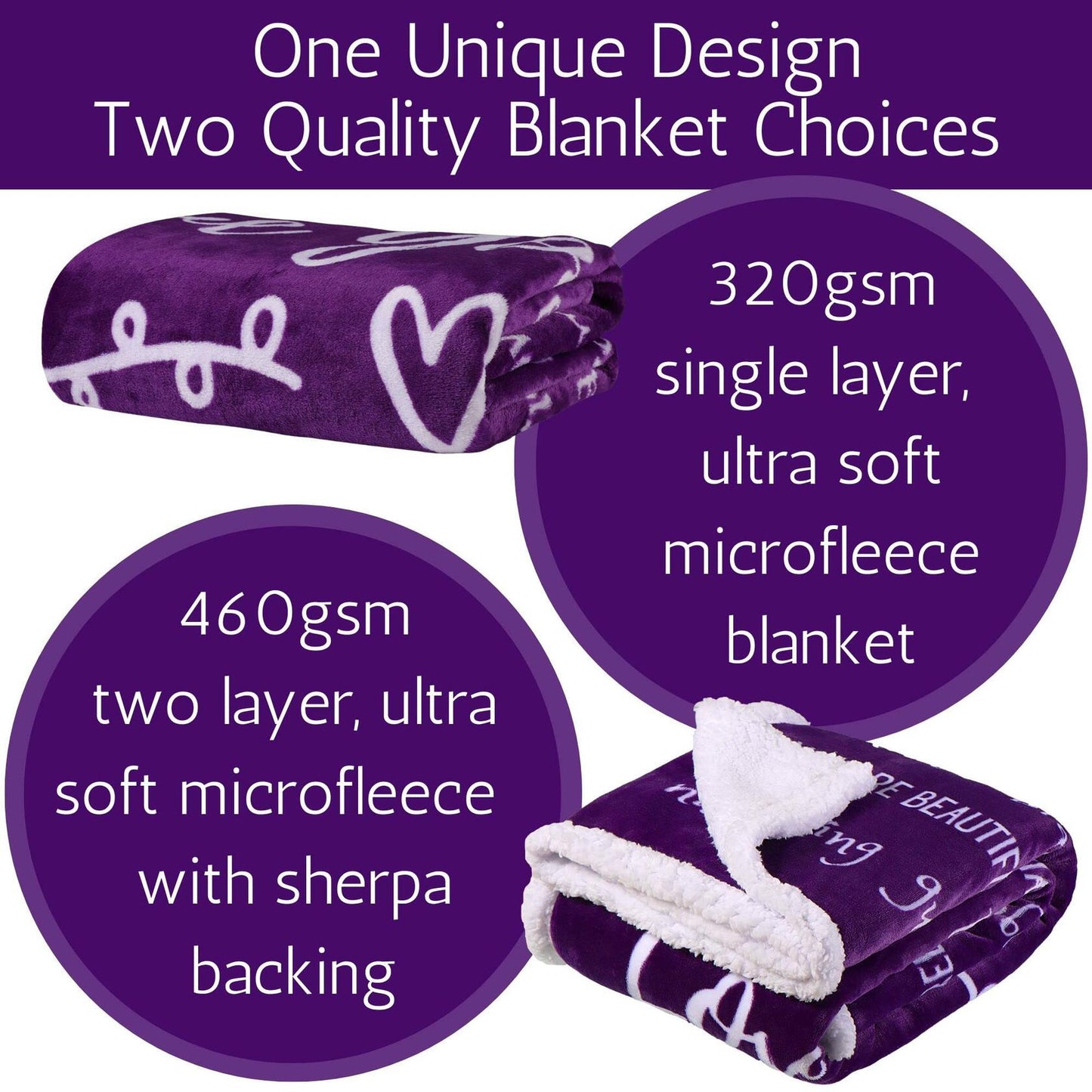 FILO ESTILO Love You Mom Sherpa Throw Blanket 60x50 Purple Violet