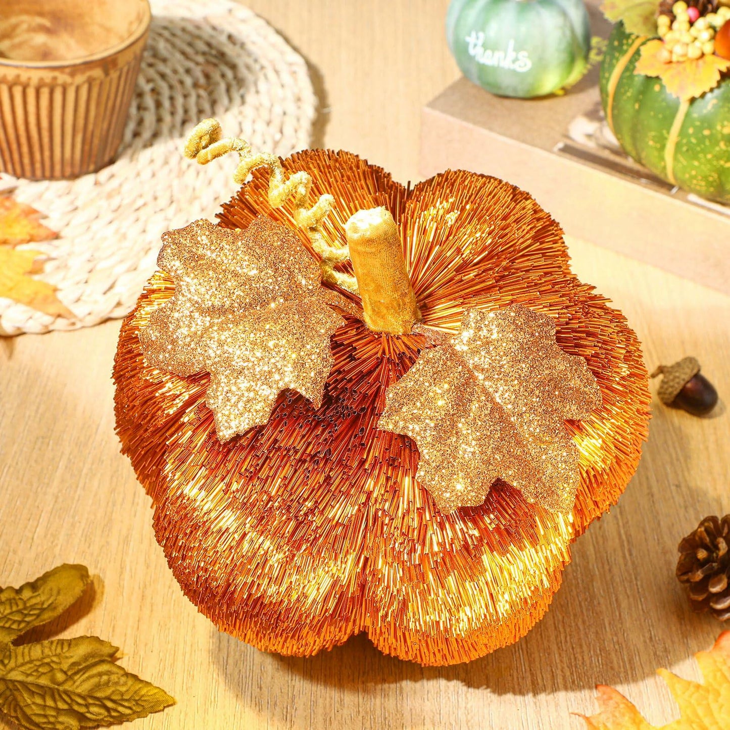 Pipa 7.5" Glitter Pumpkin Thanksgiving Centerpiece Fall Decoration