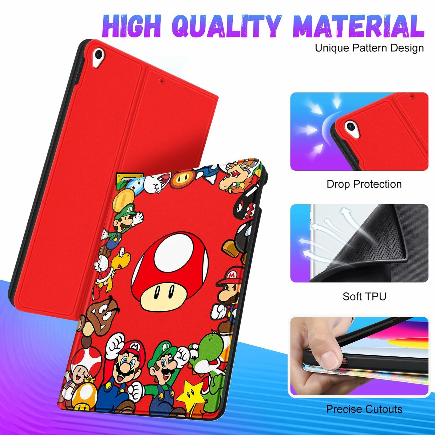 Besoar iPad Air 3/Pro 10.5 Case Cute Cartoon Kawaii Slim Folio Mogu Color