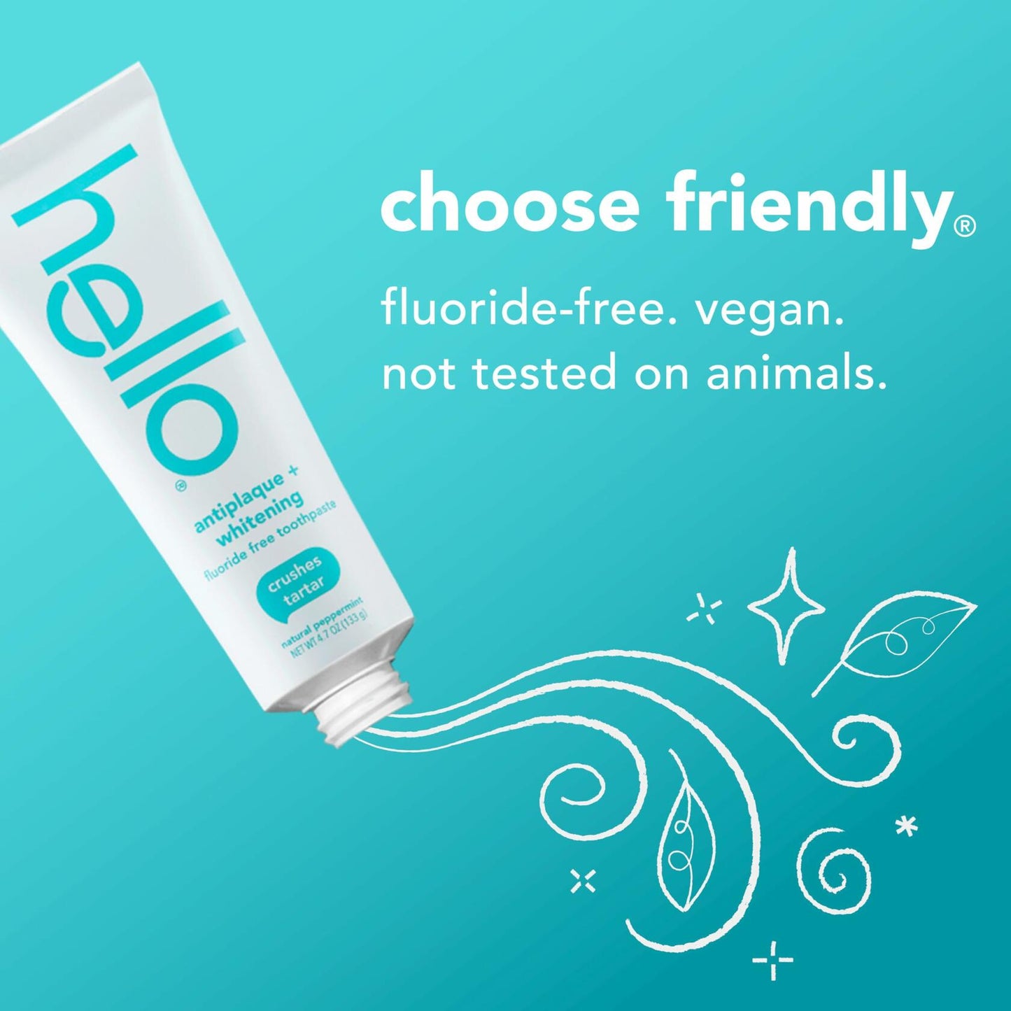 BestBy09/25 hello Antiplaque Whitening Toothpaste Coconut Oil Tea Tree 4.7oz
